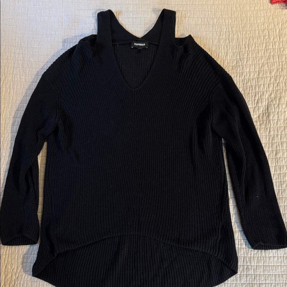 Express Black Knit Cold Shoulder Top